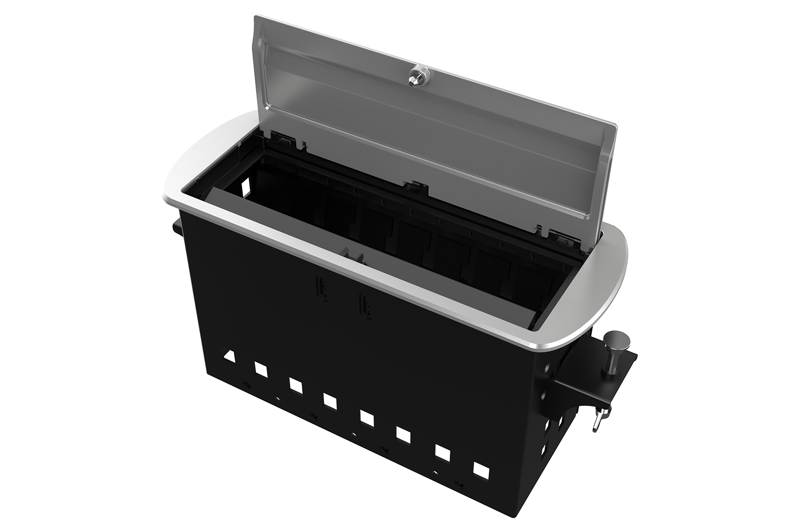 Прямоугольный металлический корпус Wize Pro [WRTS-M-8CBOX-S] серия M, для модульной системы врезного лючка в стол с убирающейся крышкой для установки до 8 модулей-вставок серии М, серебристый